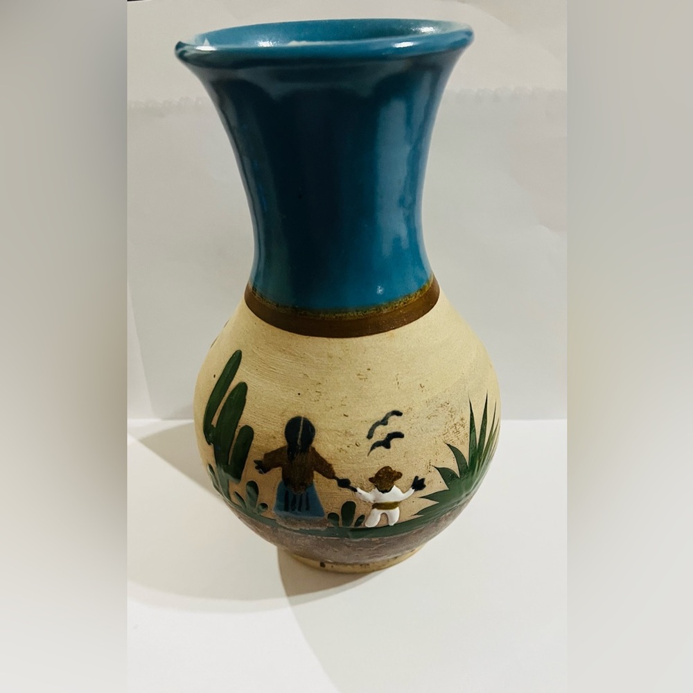 Vintage Tonala Pottery Vase Mother Child Folk Art Mexican Signed CO